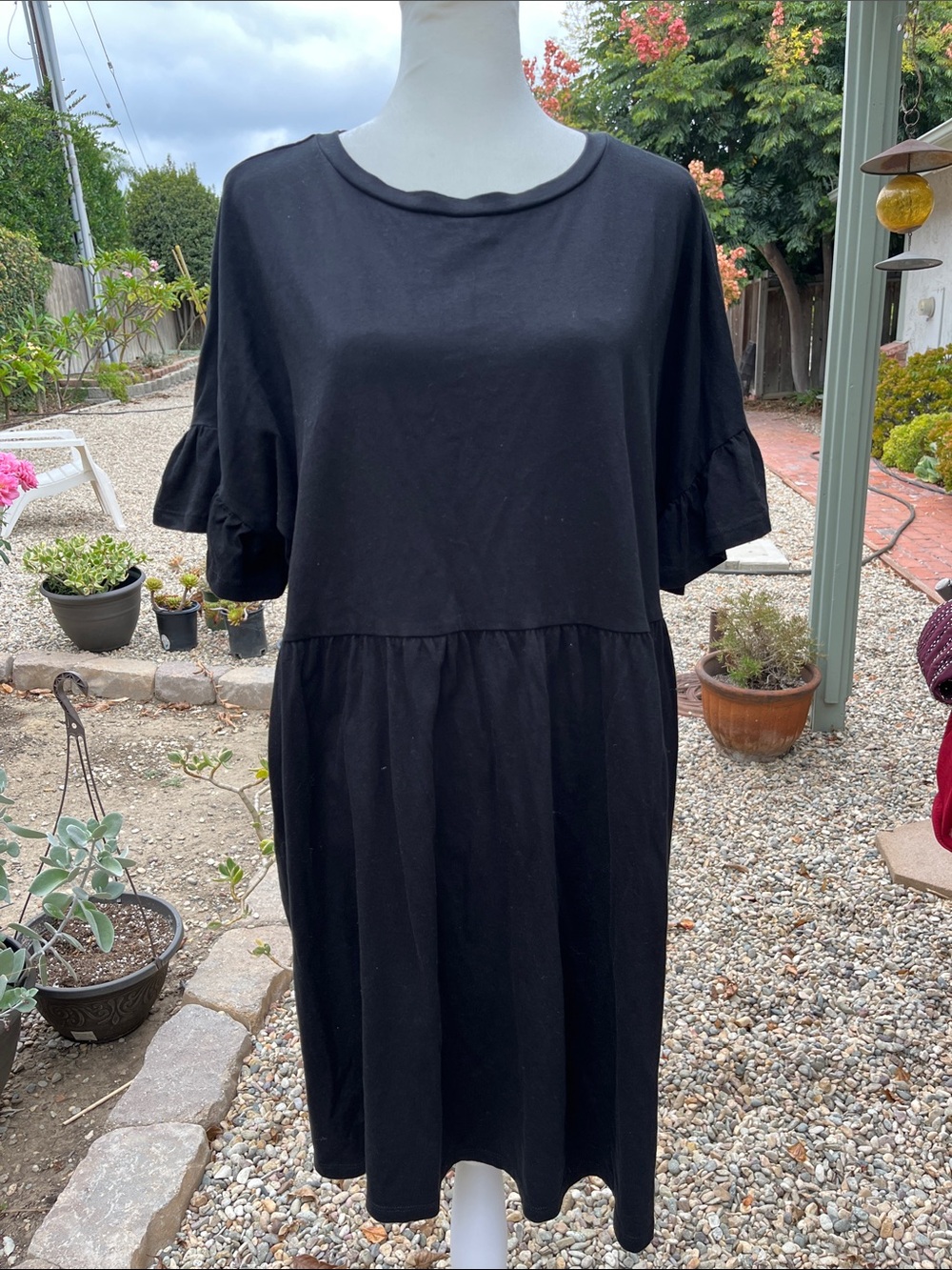 New Look Black Short Sleeve Babydoll style dress cotton size 14